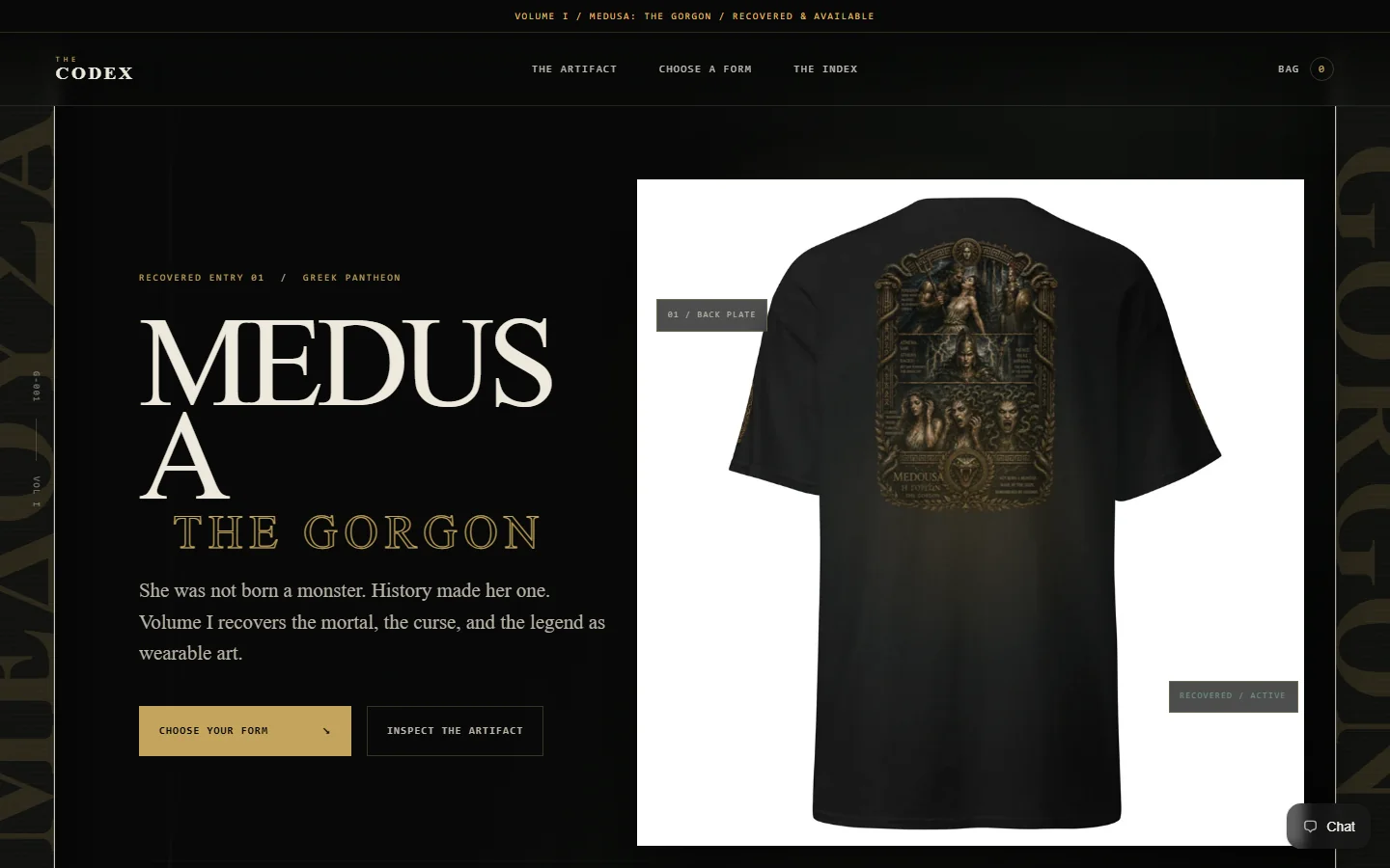 The Codex mythology-driven Shopify storefront