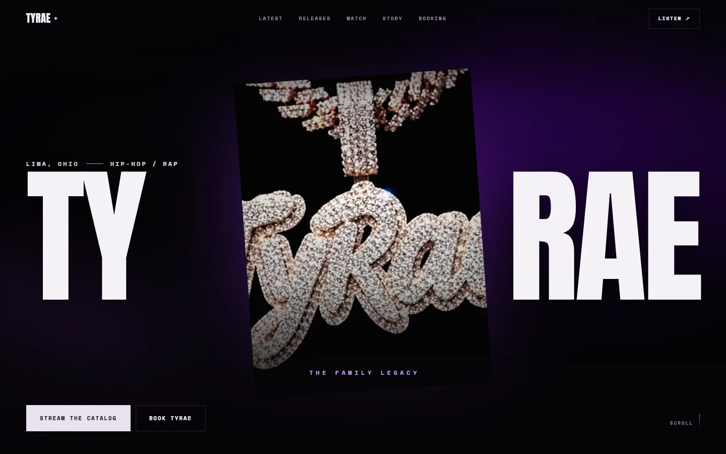 TyRae artist website concept shown on a desktop layout